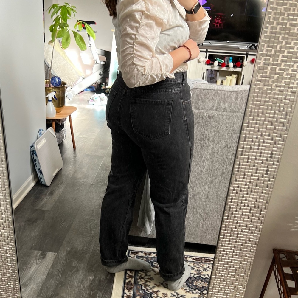 Vintage Gap Denim | Black Charcoal High Waisted Straight Jeans Sz 14 - Picture 5 of 6